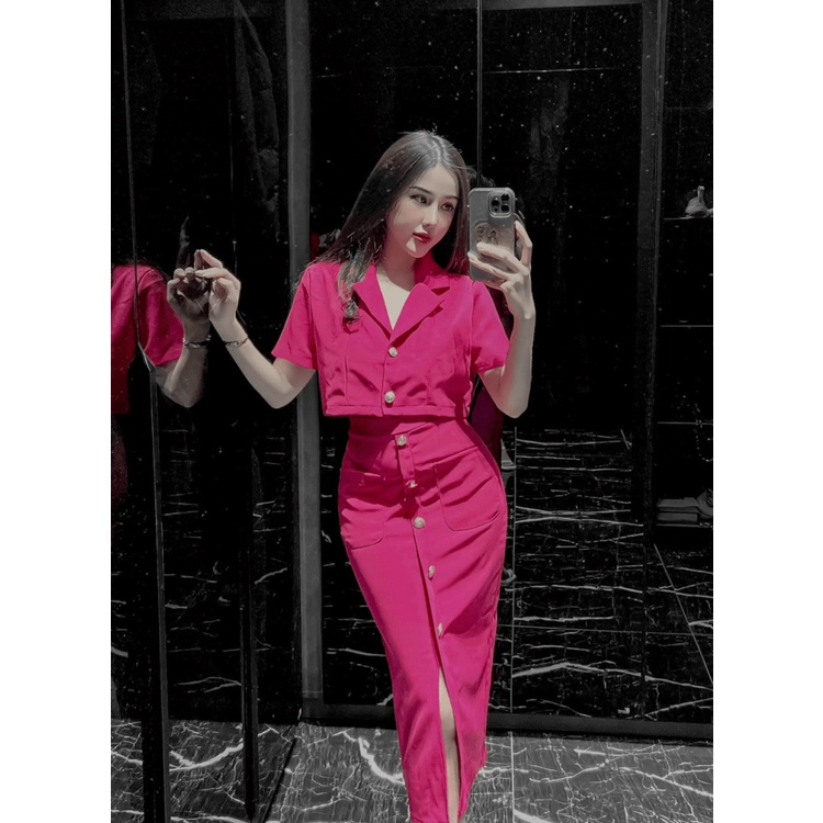 Sét Đầm 2 Món Áo Cổ Vest Kèm Chân Váy Ôm Dáng Dài Chất Tuyết Mưa Mềm Co Giãn Tốt Mặc Đẹp Tôn Dáng NEW UNISEX