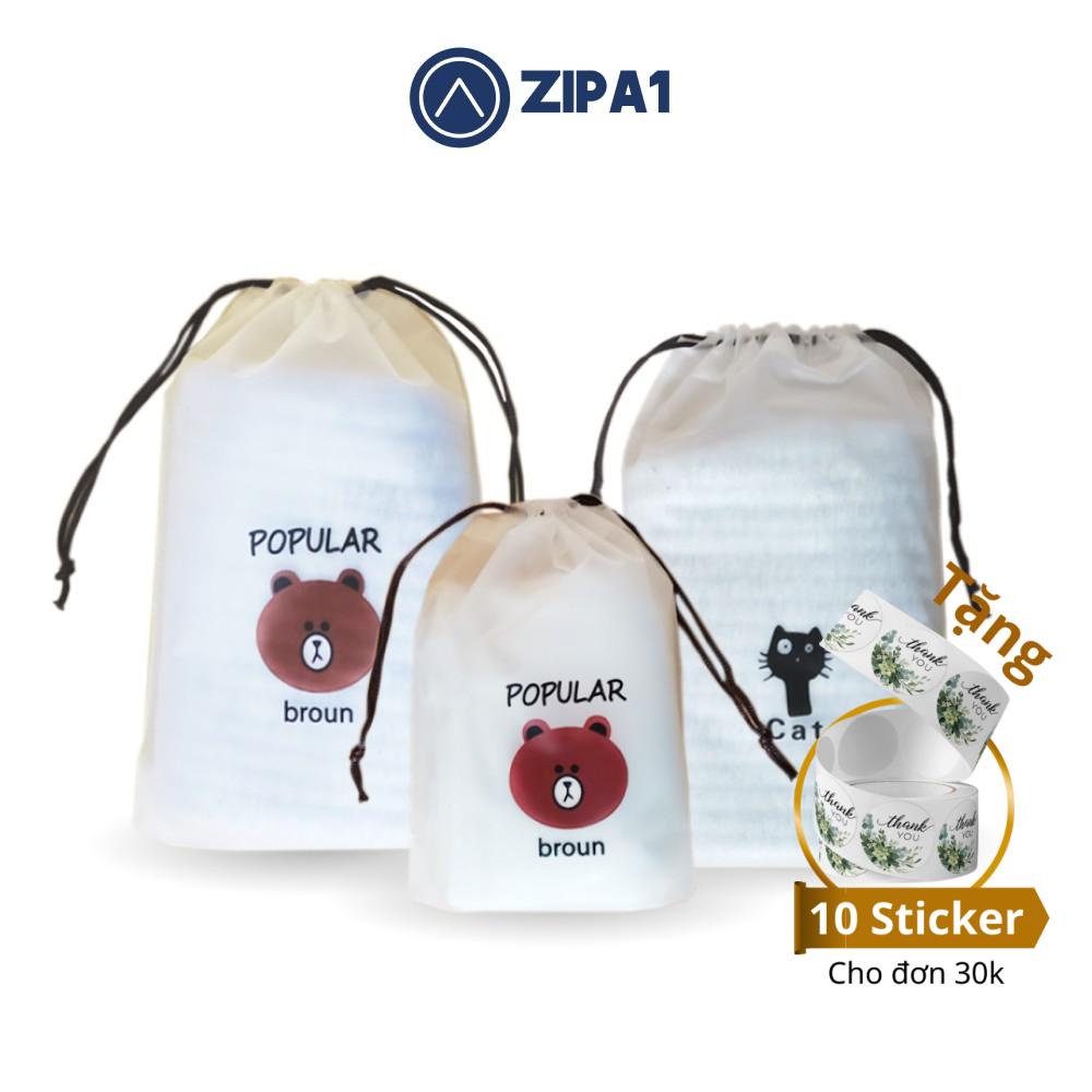 10 Túi rút lụa đựng quần áo hình gấu Broun và mèo A1019 - Zip A1