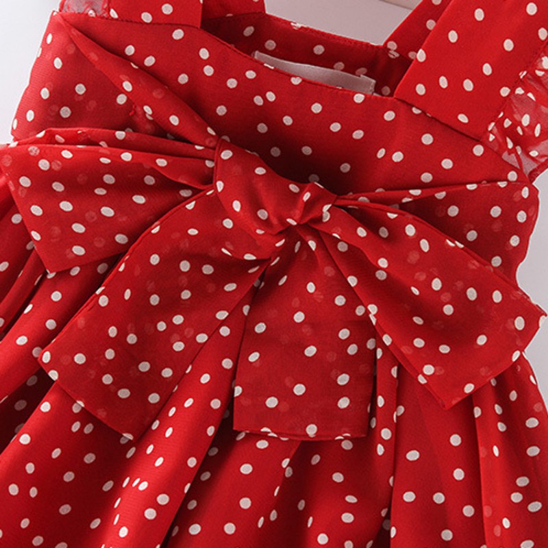Đầm Chiffon Chấm Bi Đỏ Thoải Mái Cho Bé Gái 6 Tháng - 6 Tuổi