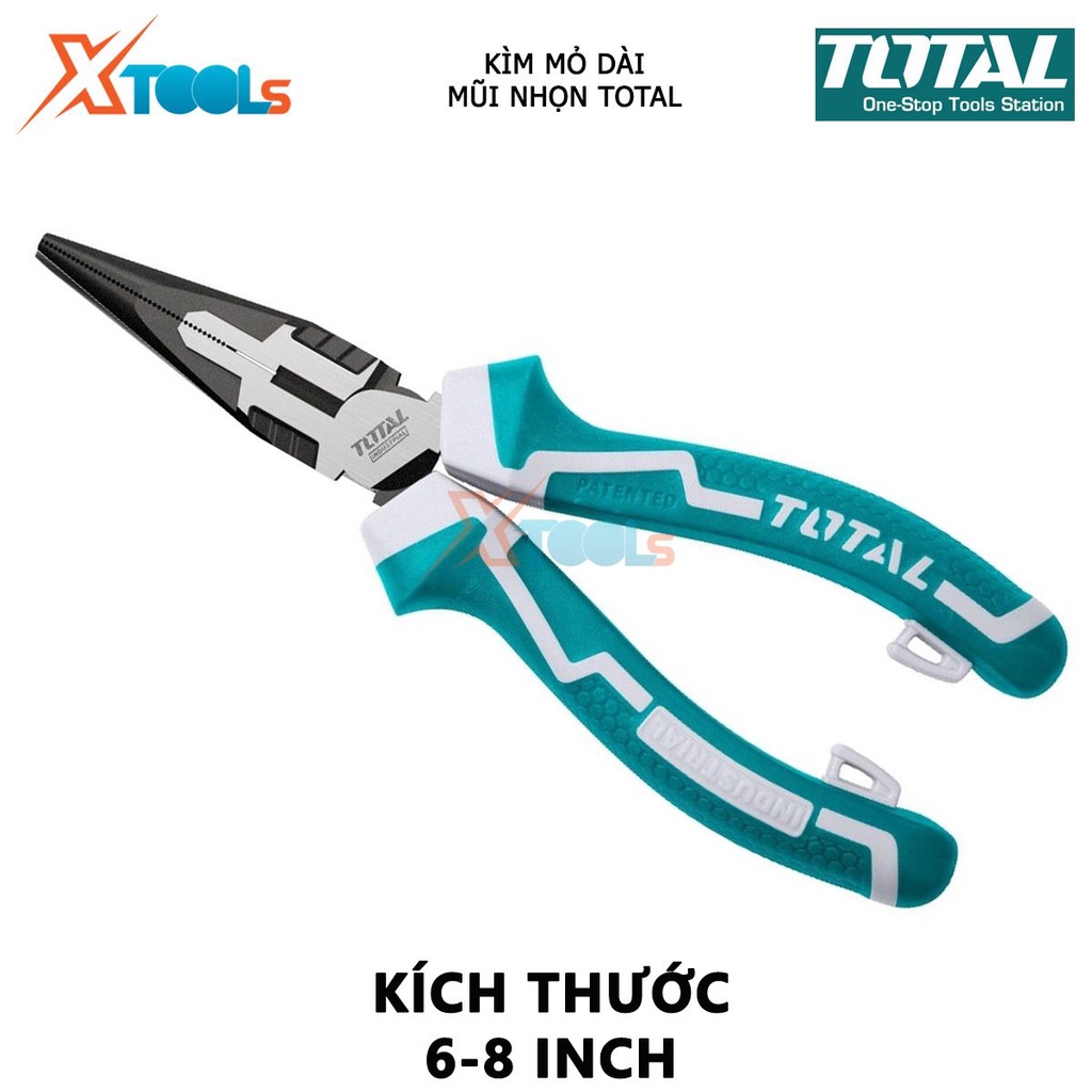 Kìm mũi nhọn cao cấp  TOTAL | kềm mũi nhọn mỏ dài kích thước 6 inch/160mm – 8&quot;/200mm, chất liệu bằng thép CR-V, đen bóng