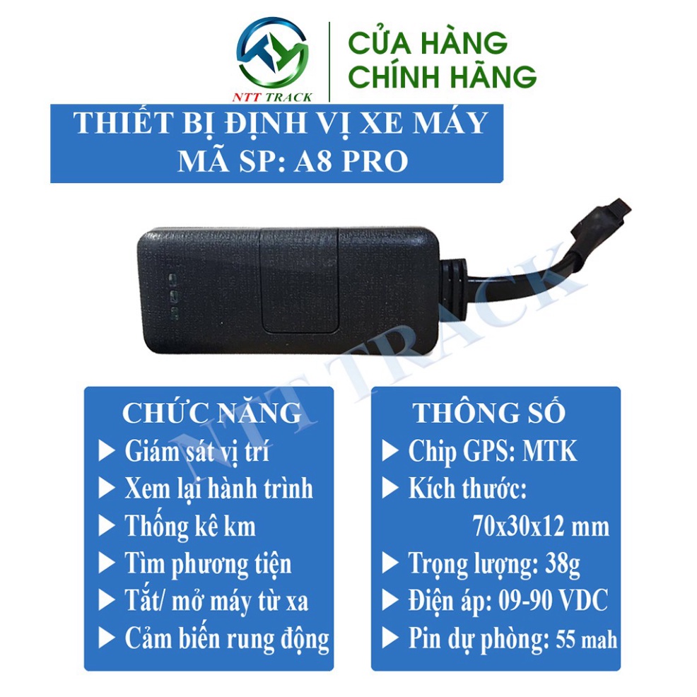 HOT SALE Thiết bị định vị GPS xe máy ô tô  A8-PRO bảo hành chính hãng 12 tháng - NTT Track )(*