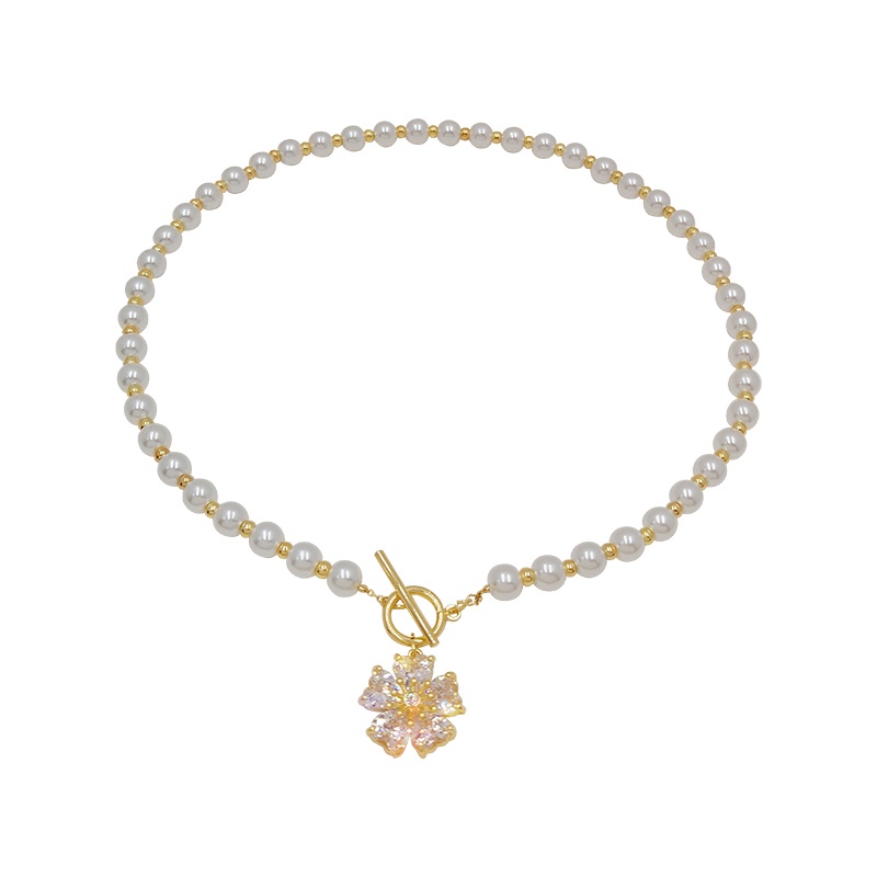 Vòng cổ Ngọc Trai Mặt Hình Bông Hoa Phong Cách Hàn Quốc Thời Trang Cho Nữ