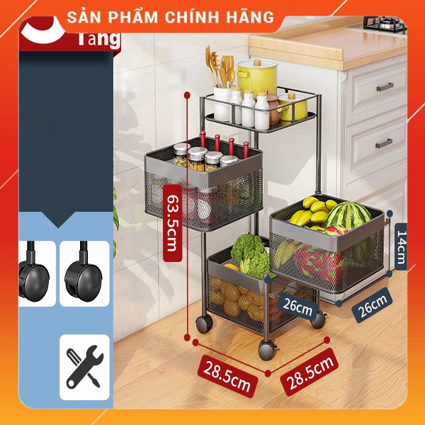 Kệ Tròn - Vuông Xoay Đa Năng. Kệ Rau Củ Quả 3/4/5 Tầng Có Bánh Xe Di Chuyển.