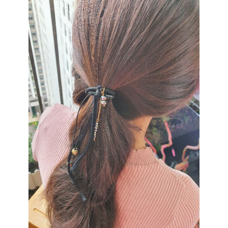 Cột tóc phối dây nhung phalê (handmade) thun mềm