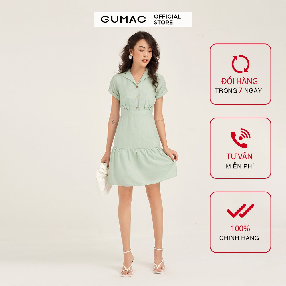 Đầm nữ ôm body GUMAC cổ vest màu xanh tay ngắn mới trẻ trung, đủ size DB182 | BigBuy360 - bigbuy360.vn