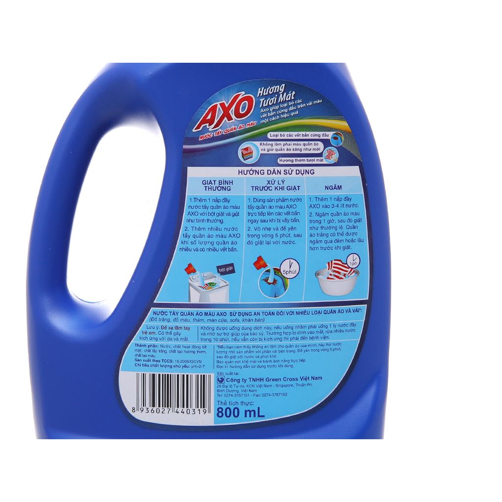 Nước tẩy quần áo màu tươi mát axo 800ml