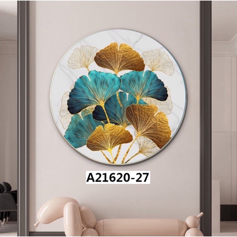 D1 Tranh Tròn Treo Tường Tráng Gương Cao Cấp Hươu Rẻ Quạt Decor phòng khách/ phòng ngủ/ bàn lá rẻ quạt bạch quả cá coi