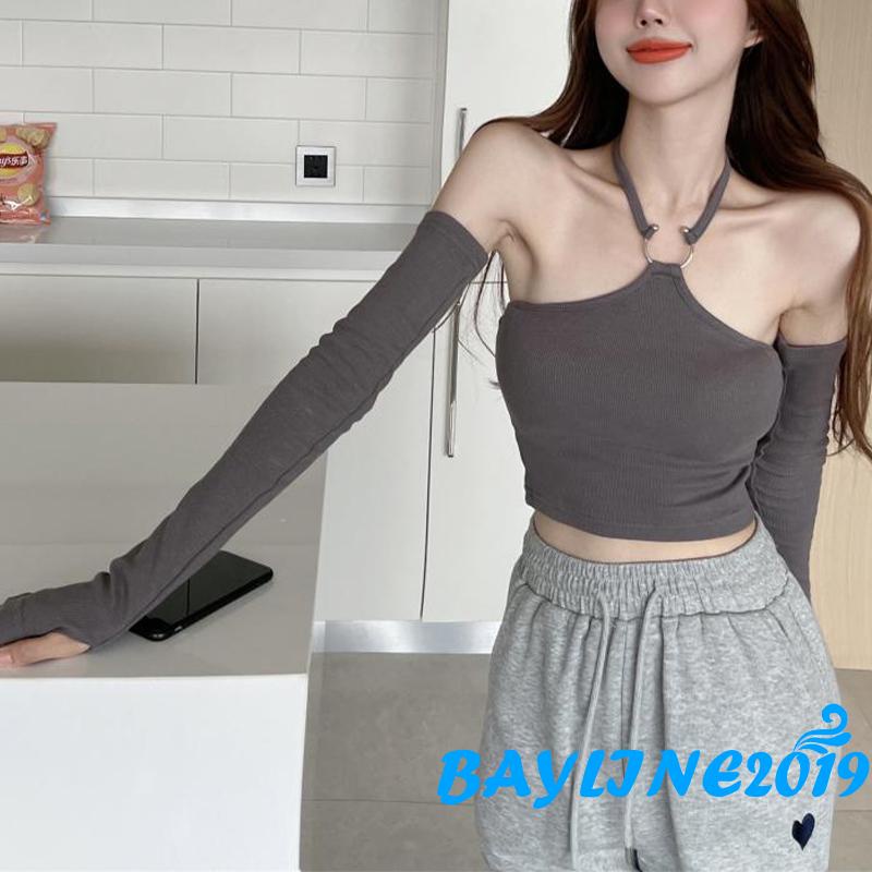 Set Áo Croptop Cổ Yếm + Áo Thun Không Tay Thời Trang Dành Cho Nữ