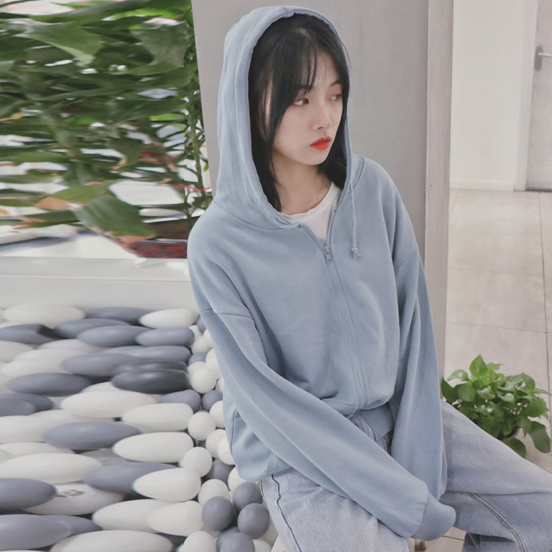 SUXI Áo Hoodie Tay Dài Màu Trơn Thời Trang Mùa Thu Cho Nữ