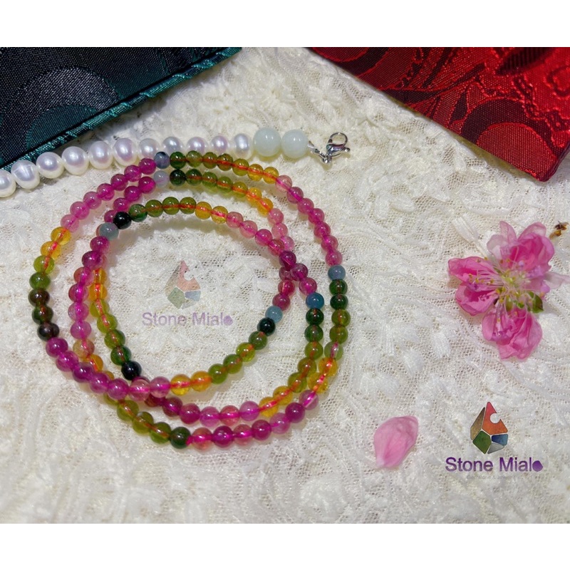 Chuỗi đep tay Đá Tourmaline đa sắc 4mm siêu đẹp | by Mialo