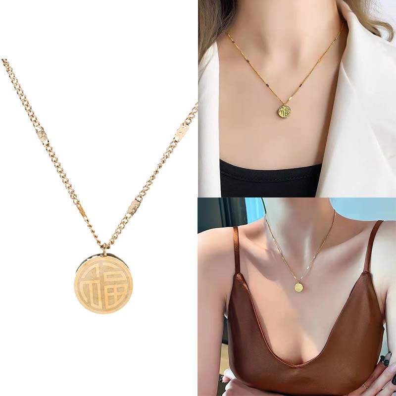 Vòng cổ Vàng Hai Mặt Bằng Thép Không Gỉ Thanh Lịch Thời Trang Cho Nữ