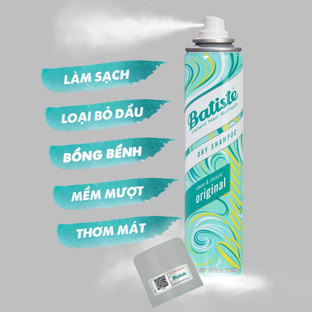 Dầu Gội Khô Batiste Dry Shampoo 200ml Hết Ngứa, Hết Bết Dính Tóc Bồng Bềnh Tức Thì - White Store