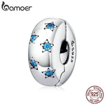 Hạt xỏ trang sức BAMOER BSC253 bạc 925 trang trí sao biển đính đá xanh dương làm vòng đeo tay
