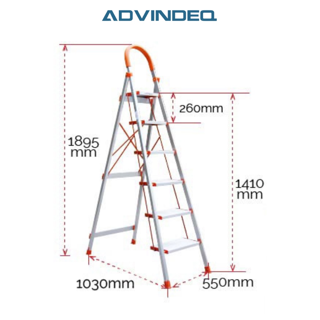 Thang nhôm ghế bản to 3,4,5,6 bậc, chống trơn trượt ADVINDEQ, Bảo hành chính hãng 24 tháng