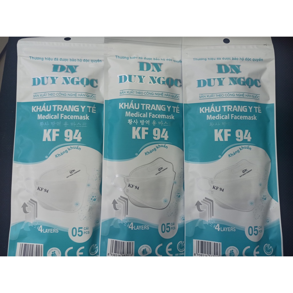 [Túi 5 chiếc] Khẩu trang KF94 DUY NGỌC 4 lớp kháng khuẩn chống dịch