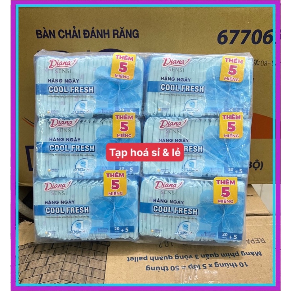 (tặng) (15,5cm) 6 GóI Băng vệ sinh Diana Sensi Cool Fresh hàng ngày 20 miếng tặng thêm 2 miếng