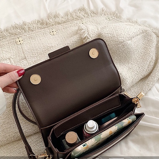 Túi Đeo Chéo Xách Tay Nữ Da PU Trơn Hai Quai Mẫu Mới Màu Nâu Trắng Đen Túi Kẹp Nách Phong Cách Đơn Giản Hàn Quốc