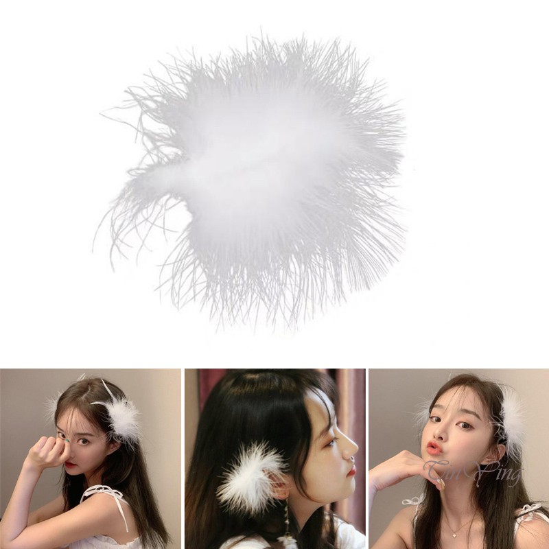 GETNOIVAS Kẹp tóc lông vũ màu trắng phong cách ngọt ngào thời trang cho nữ
