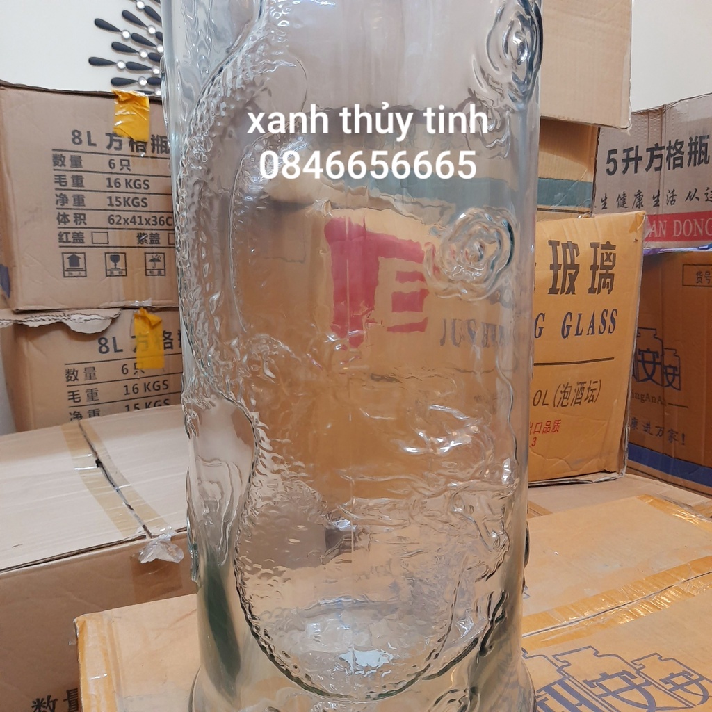 Bình thủy tinh trụ rồng ngâm củ sâm, ngâm quả, ngâm nấm linh chi - dung tích 15 Lít