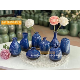 Set 3 lọ mini men hoả biến màu thiên thanh - lọ hoa trang trí, lọ hoa gốm sứ Bát Tràng