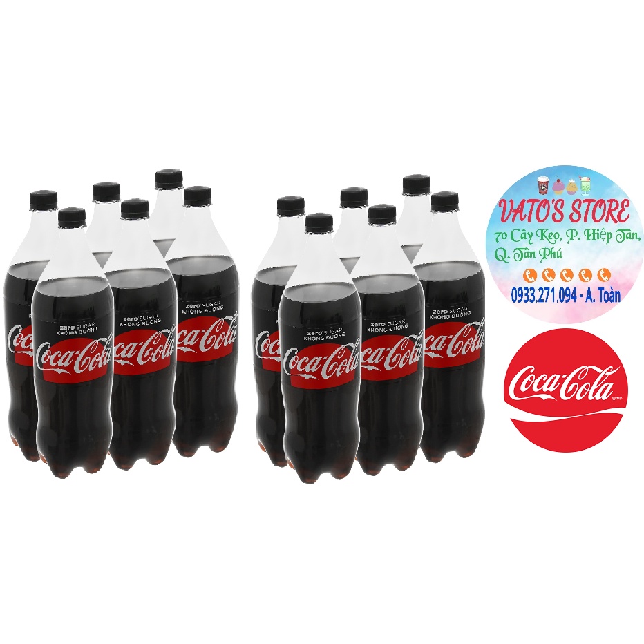 Thùng 12 chai nước ngọt có ga CocaCola Zero 1.5L / Lốc 6 chai nước ngọt Coca Cola không đường Zero 1.5L