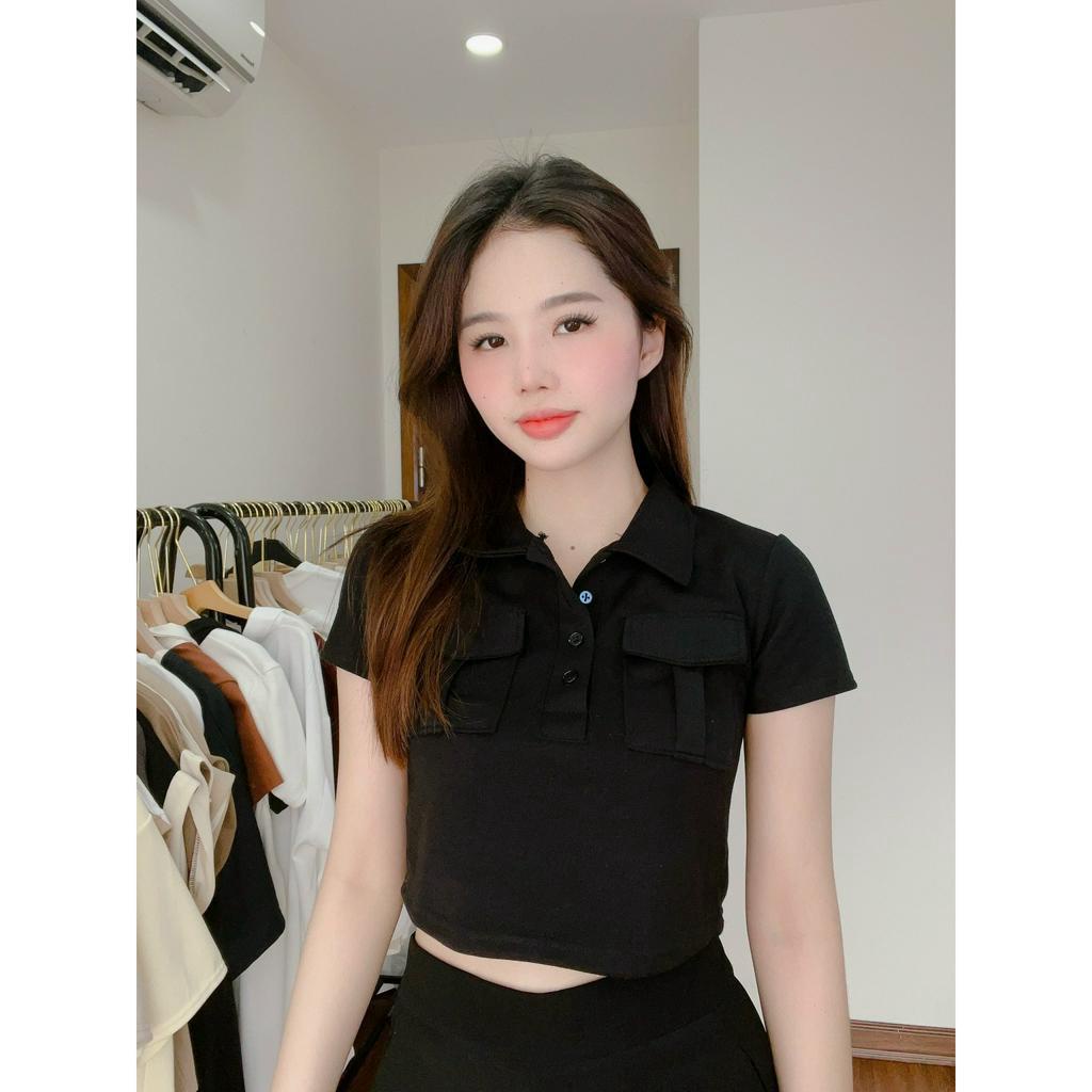 Áo Croptop Túi Hộp Nữ, Áo Hè Chất Cotton Mềm Mịn Tôn Dáng