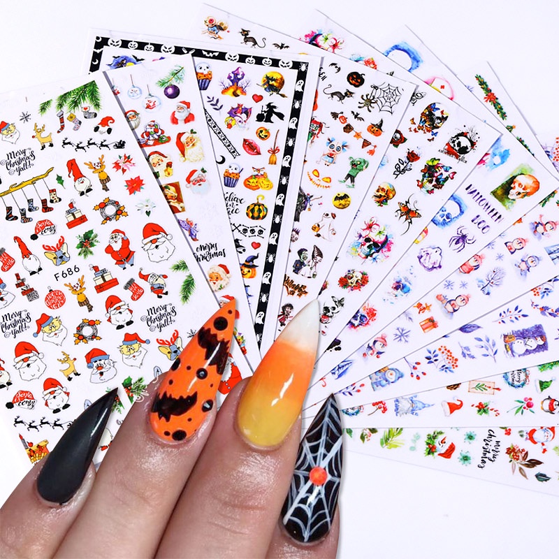 UR SUGAR Hình dán trang trí móng nghệ thuật hình lá mùa thu/người nhện/joker/Giáng Sinh/Halloween 3D đẹp mắt