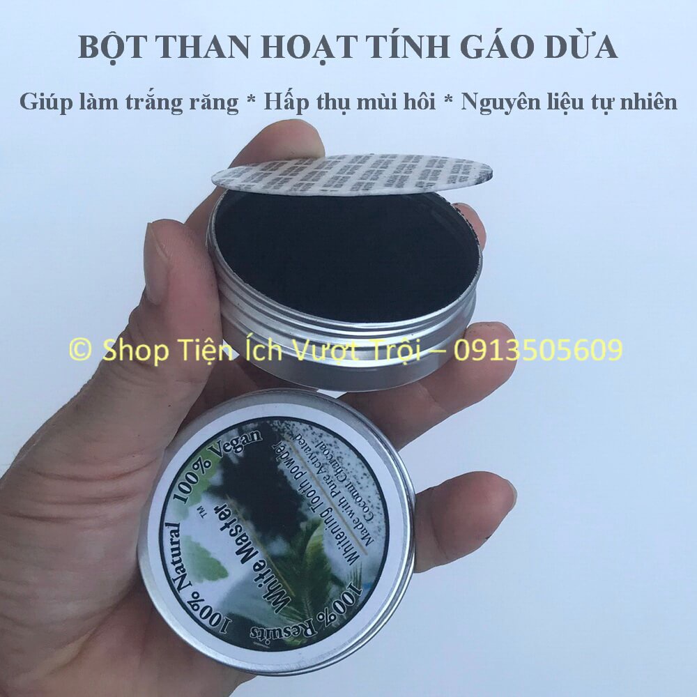 Hộp bột làm trắng răng than hoạt tính gáo dừa, hấp thụ độc tố, khử mùi hôi trong miệng, an toàn, rẻ-Tiện Ích Vượt Trội