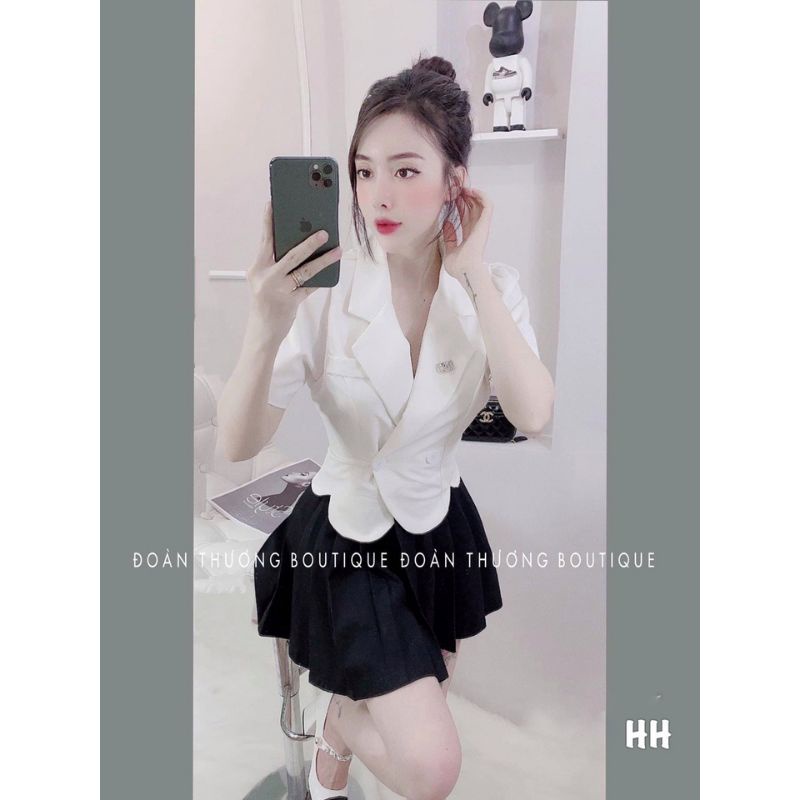 Sét áo vest nữ kèm tag đá chữ X, phối chân váy dập ly siêu đẹp(kèm ảnh thật)
