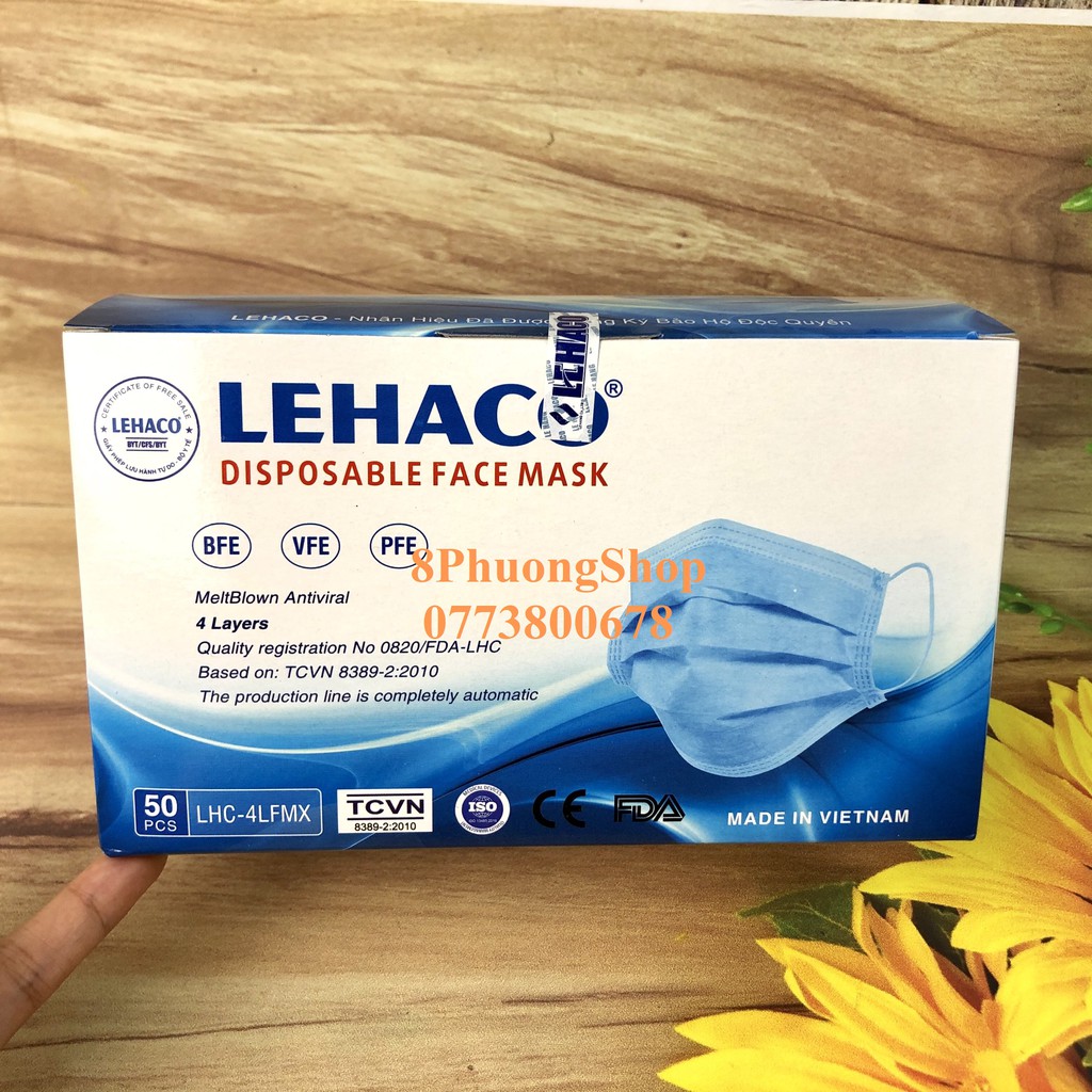 Khẩu trang y tế 4 lớp Lehaco màu Xanh Kháng Khuẩn - Khẩu trang Lehaco 4 lớp Giấy Kháng Khuẩnq