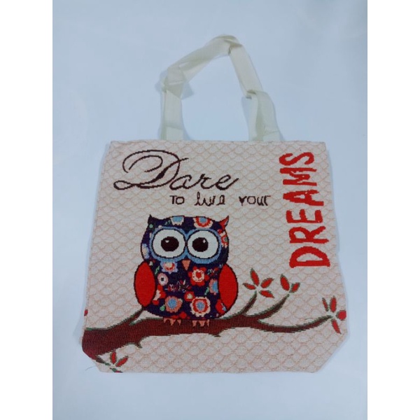 Túi tote thổ cẩm hoạ tiết chim cú vừa A4