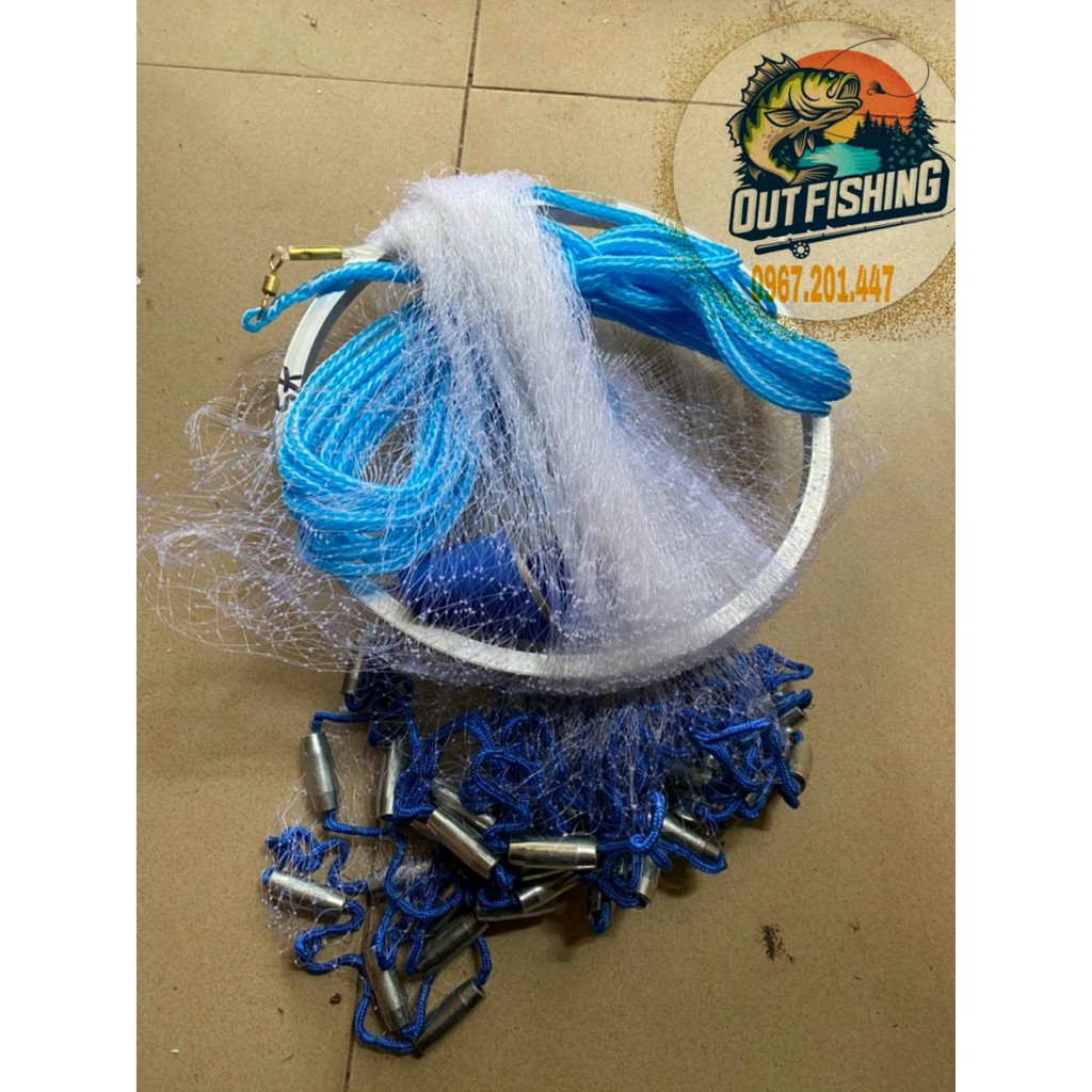 Chài Bắt Cá ĐĨA THÁI LAN Bằng DÙ VÀ CƯỚC ( TẶNG DÂY 7M ) CHÀI CHÂN TRÒN INOX MẮT 2 PHÂN 8 GIA CÔNG SIÊU BỀN