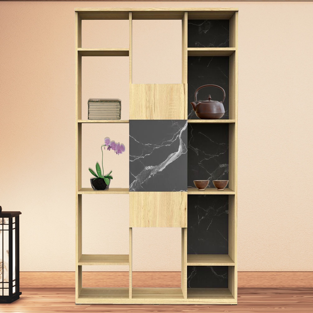 HomeBase FURDINI Kệ gỗ ép có 2 tông màu POSH Thái Lan W90xH160xD30cm màu đá cẩm thạch đen/vân gỗ
