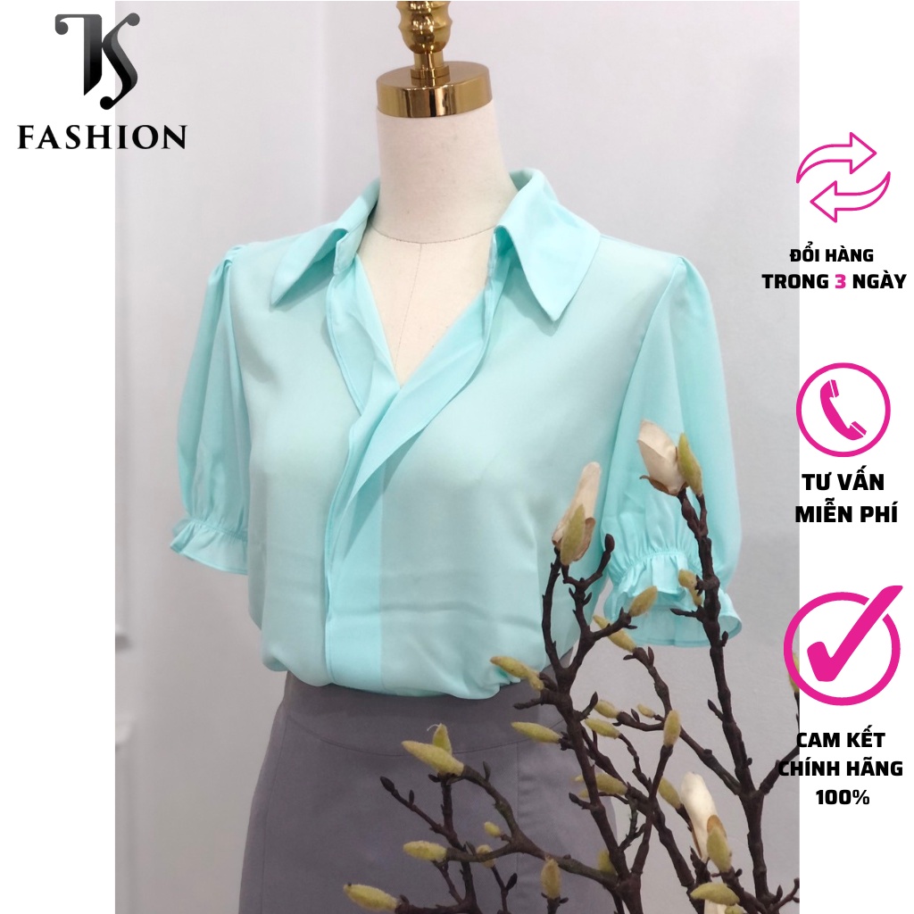 Áo sơ mi công sở bo tay, cổ V, 3 màu sắc nhã nhặn thương hiệu TK FASHION - SMKA323