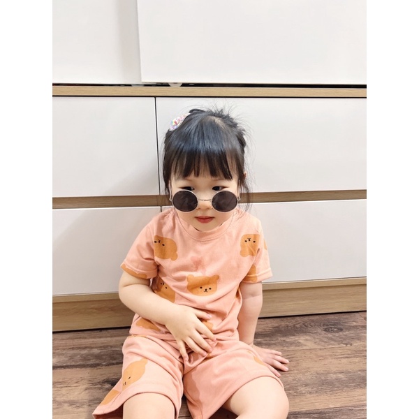 Bộ Bé Gái , Bộ Cộc Tay Hình Gấu Xinh Xắn Cotton Mát 2 Màu Trắng - Hồng - Nhà Cam