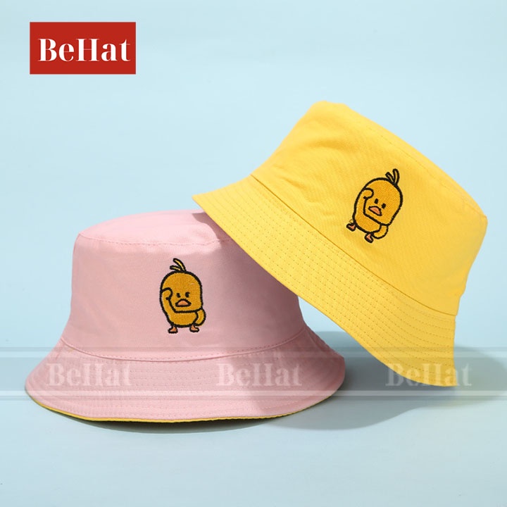Mũ Nón Bucket Nữ Thời Trang, Thêu Hình Con Vịt Dễ Thương, Chất Liệu Poly Cotton Thoáng Mát