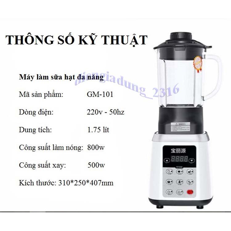 Máy xay sữa hạt, xay sinh tố, thịt, bơ, đá lạnh, tích hợp nấu tự động, hẹn giờ