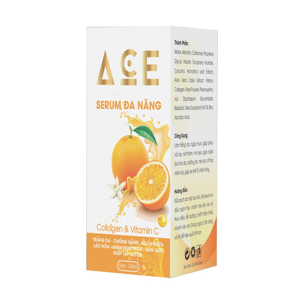 Serum  ACE đa năng - Collagen & Vitamin C (30ml) , giảm thiểu tình trạng tiết bã nhờn, làm se khít lỗ chân lông, dưỡng t