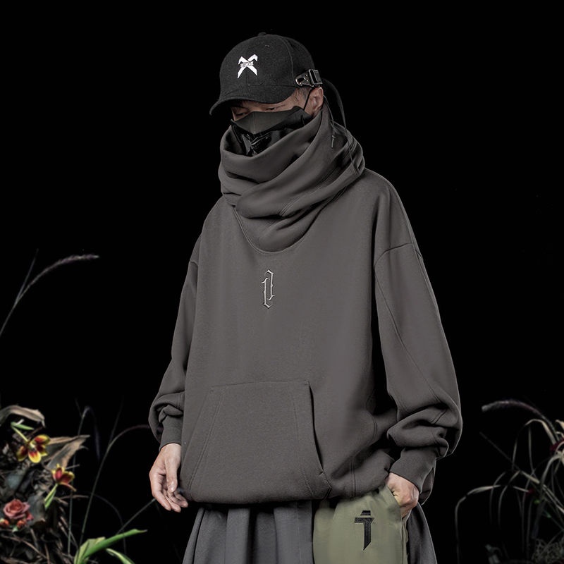 Áo Hoodie Cổ Cao Thêu Hình Phong Cách hip hop Thời Trang Thu Đông Cho Nam