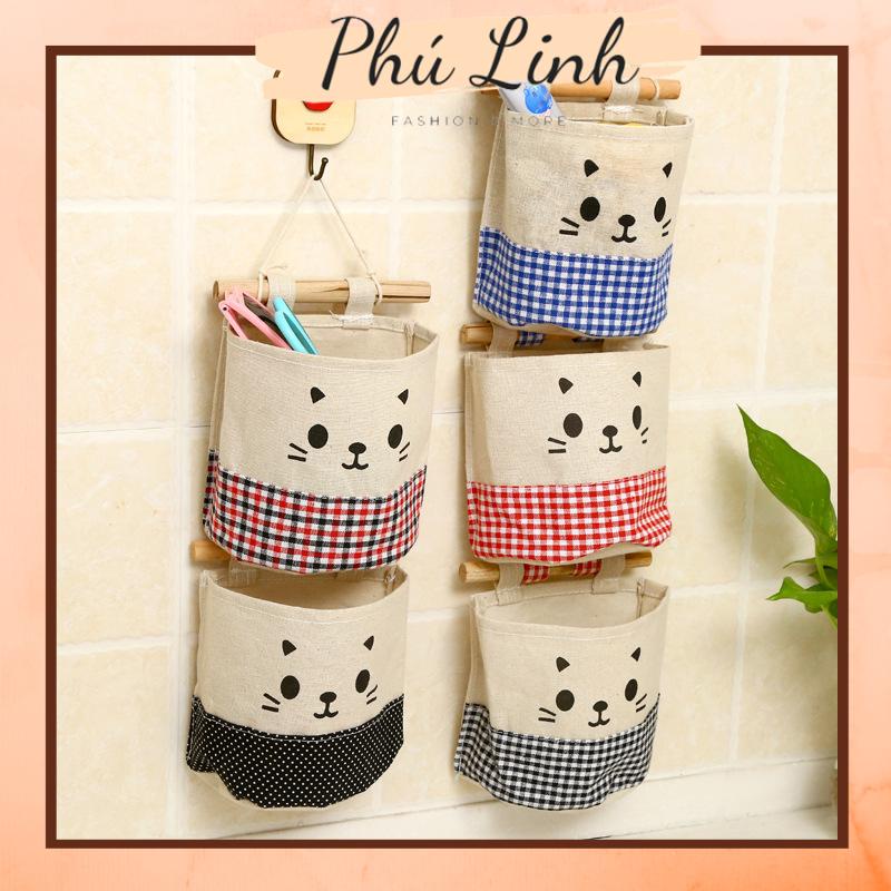 Giỏ vải để đồ treo tường hình mèo (1c)