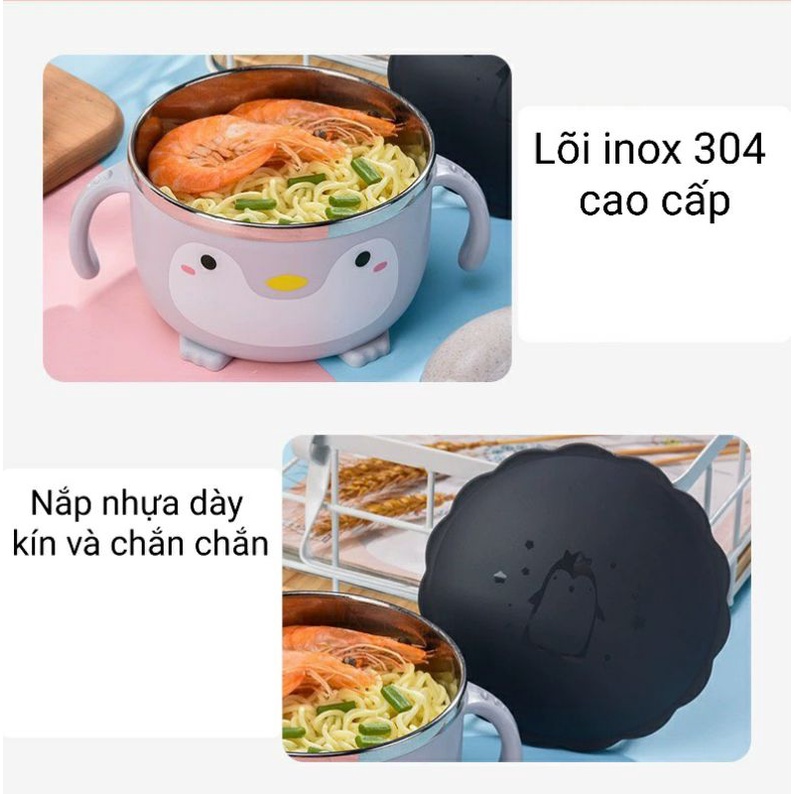 Bát Ăn Dặm Chống Nóng Lõi Inox Cao Cấp Cho Bé Bát Ăn Mì Hình Chim Cánh Cụt Tặng Thìa Shop Mẹ Bí Đỏ