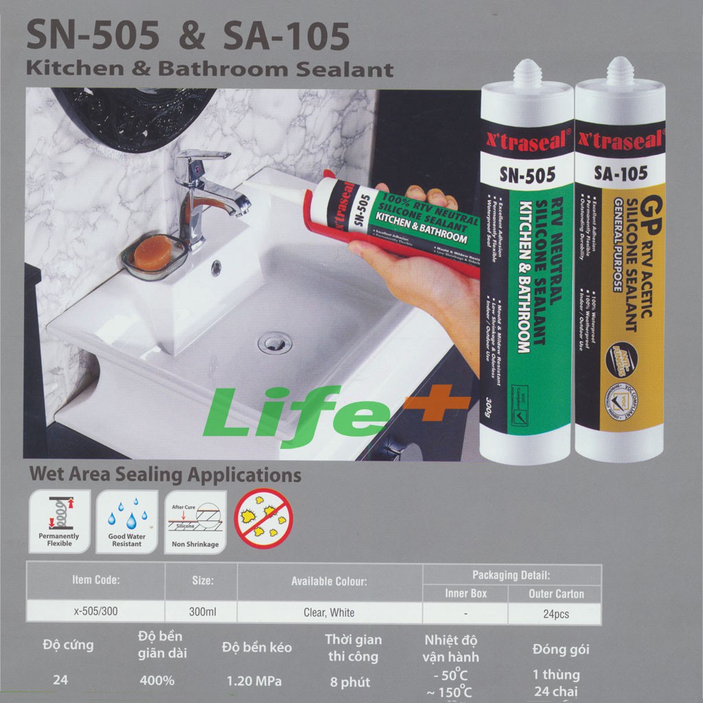 Keo silicone chống rêu mốc trung tính SN-505 X'traseal Malaysia