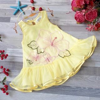 Đầm voan lưới thêu đắp hoa cho bé (vàng size 11)