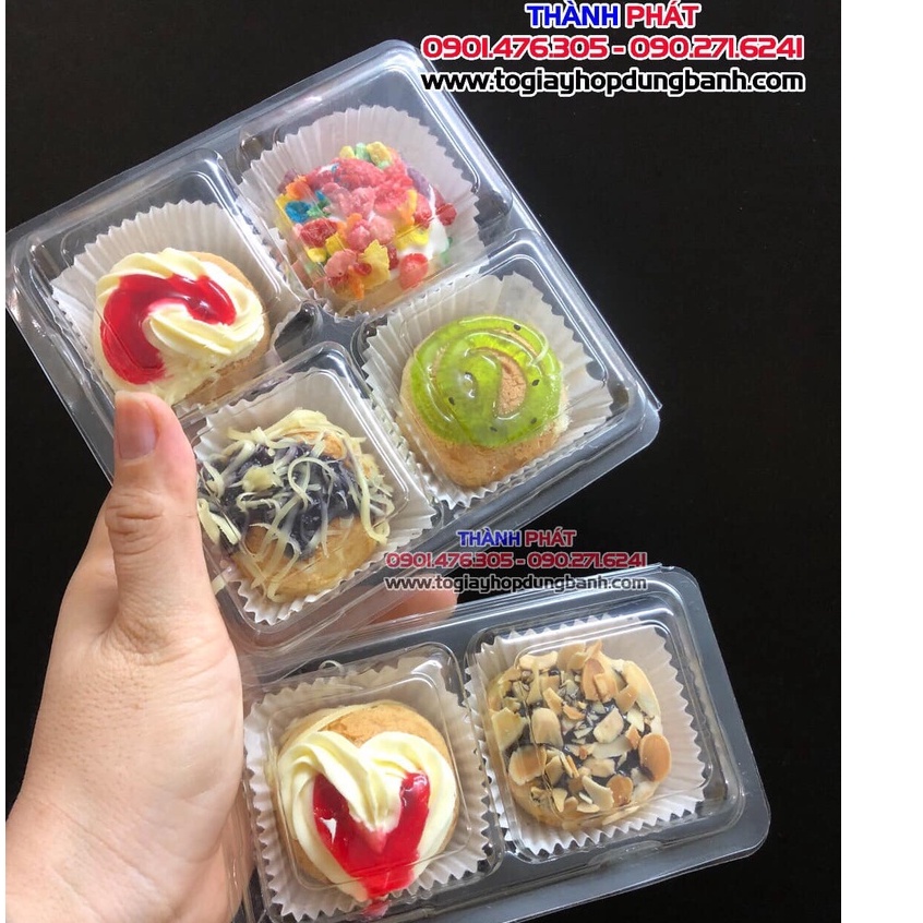 100 Hộp 4 ngăn đựng bánh H161 đựng bánh trung thu, su singapore , tart trứng