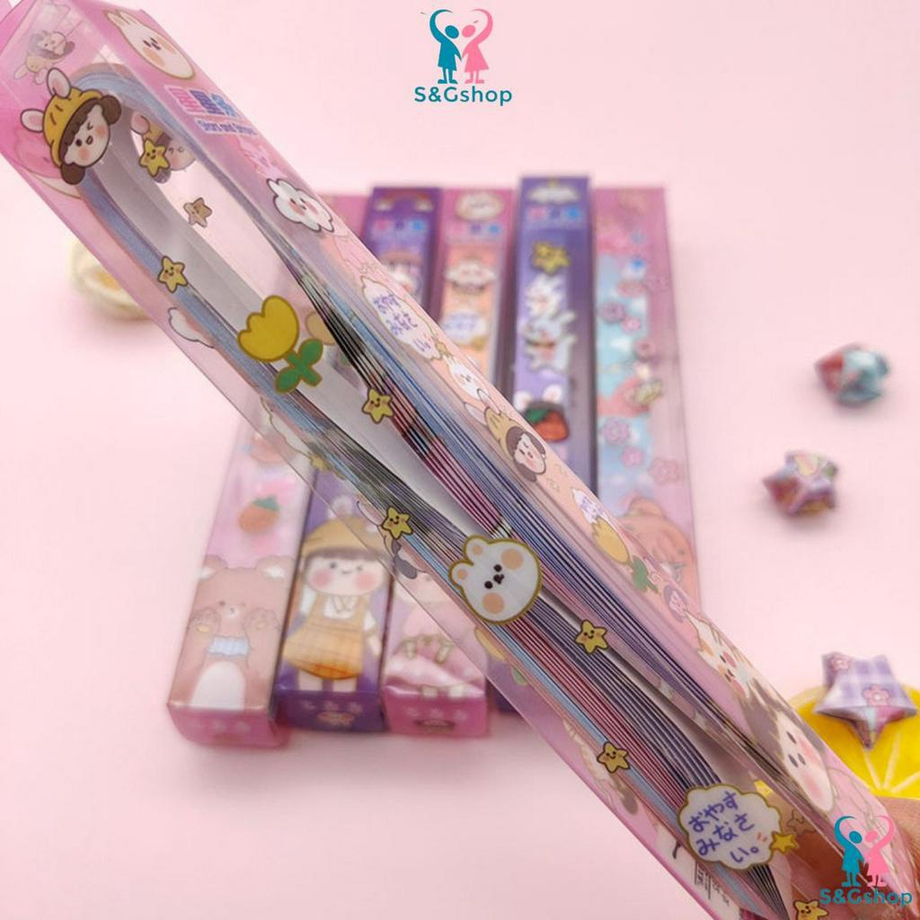 Giấy gấp sao hộp 42 tờ in họa tiết cute ngẫu nhiên làm quà tặng phụ kiện