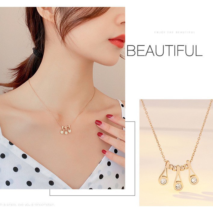 TT4771 - Dây chuyền titan 3 giọt nước nhỏ (màu vàng hồng)