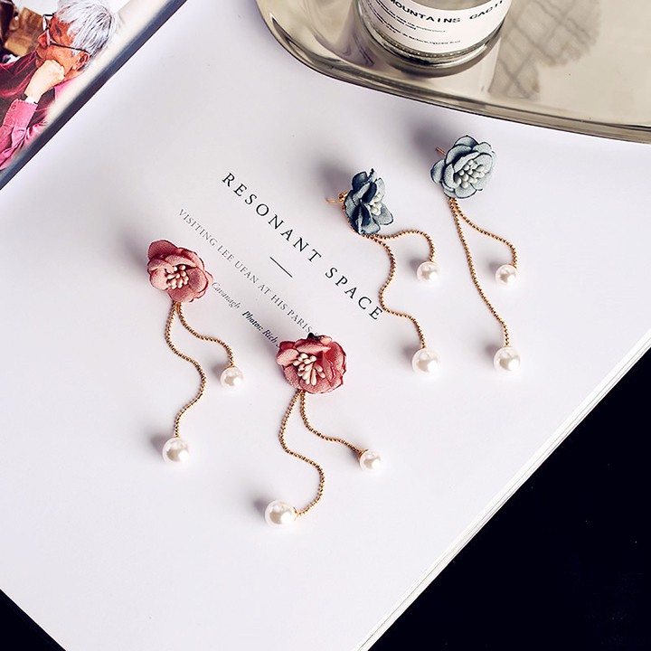 BF008 Khuyên tai hoa vải thủ công handmade HOT TREND mẫu mới HOT