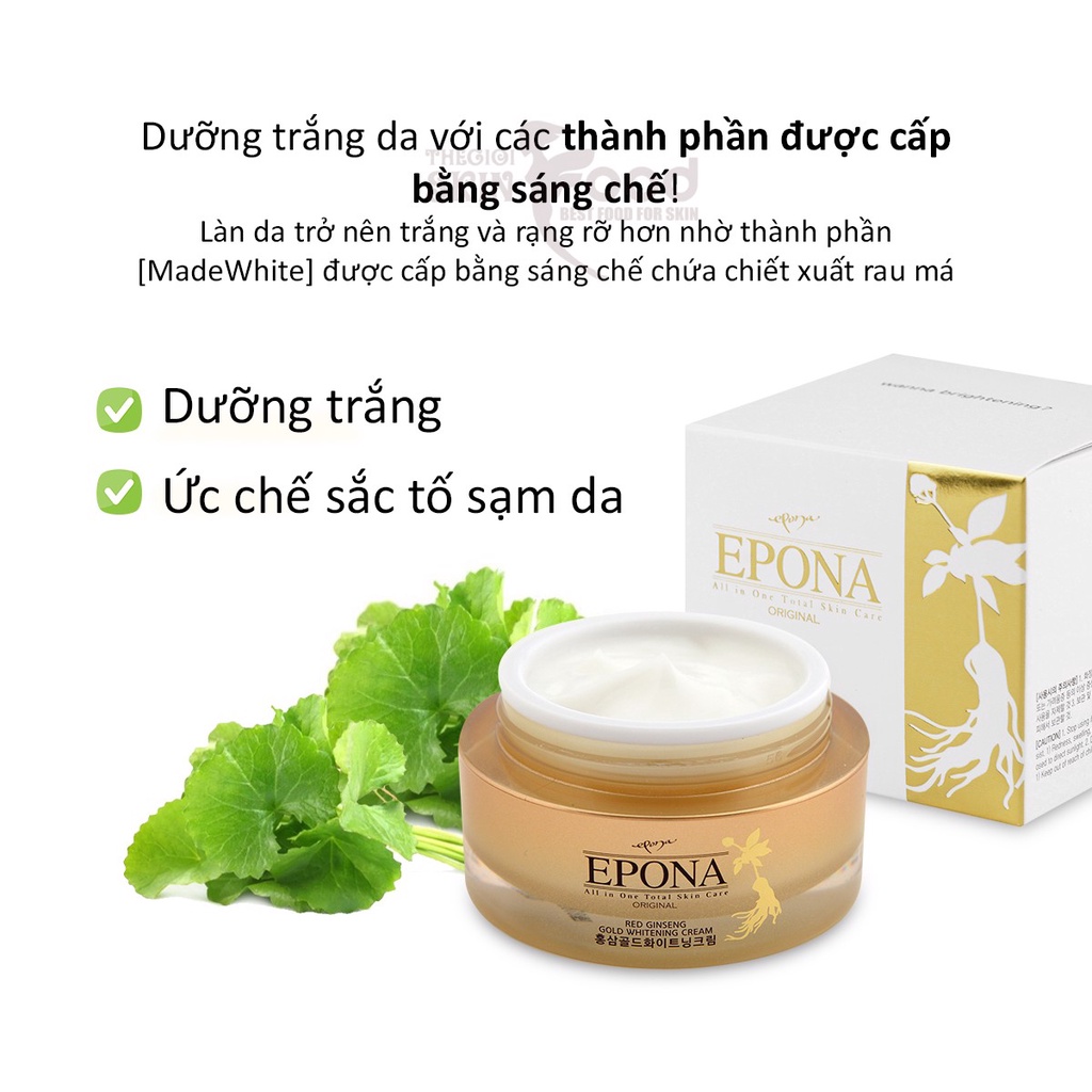 Kem Dưỡng Trắng Da Epona Hồng Sâm Ngàn Năm Làm Mờ Thâm Nám Và Nếp Nhăn Epona Original Red Ginseng Gold Whitening 50ml