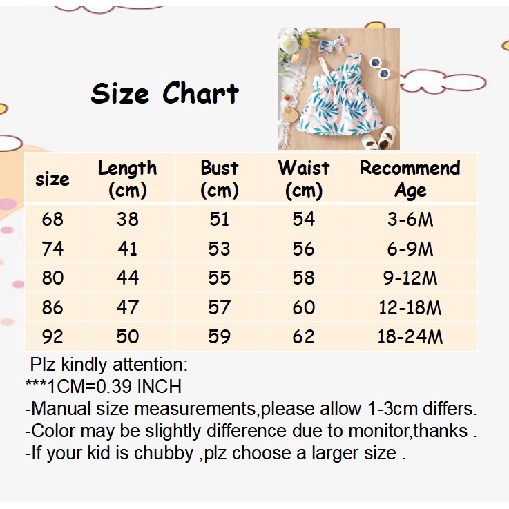 Đầm MIKRDOO chữ A in họa tiết lá kèm băng đô xinh xắn cho bé gái 0 - 24 tháng tuổi