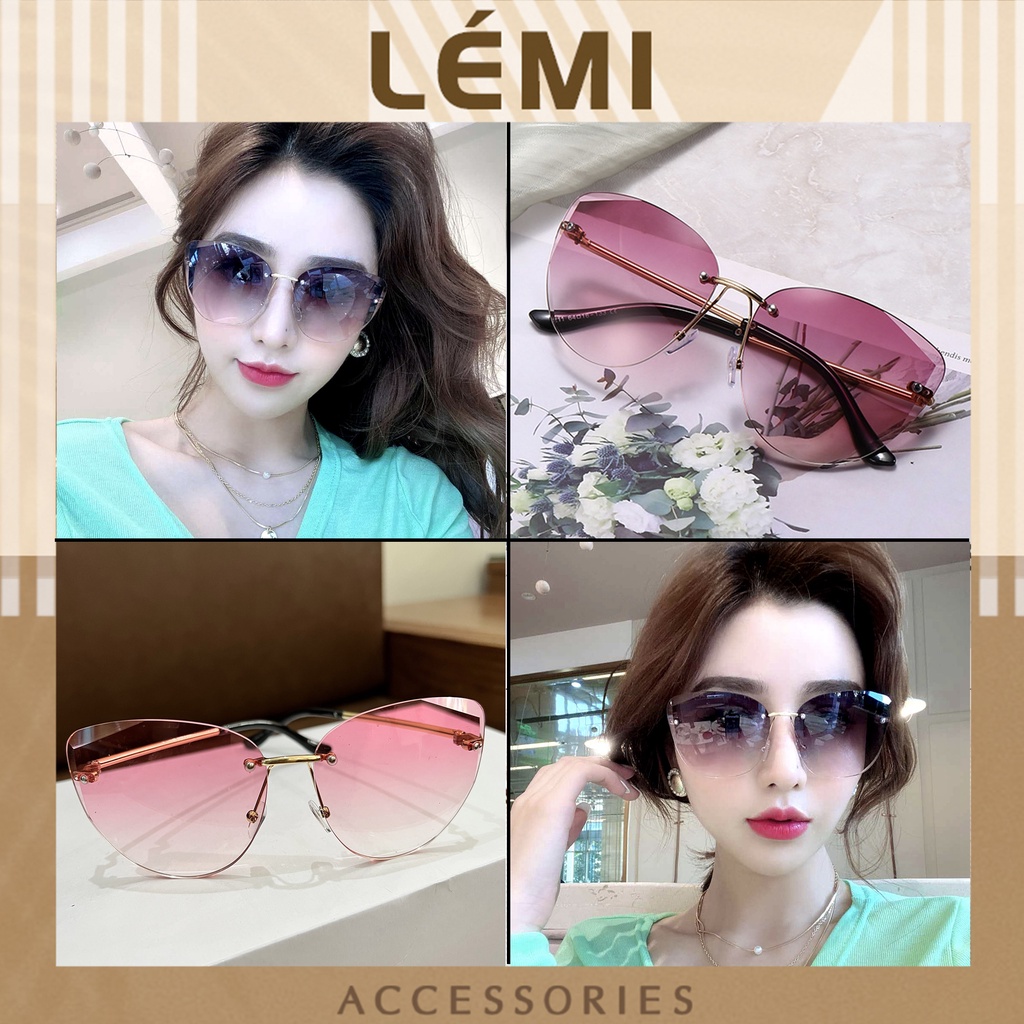 Kính mát nữ không viền khung hợp kim không gỉ chống tia UV400 cao cấp thời trang Hàn Quốc Lémi accessories